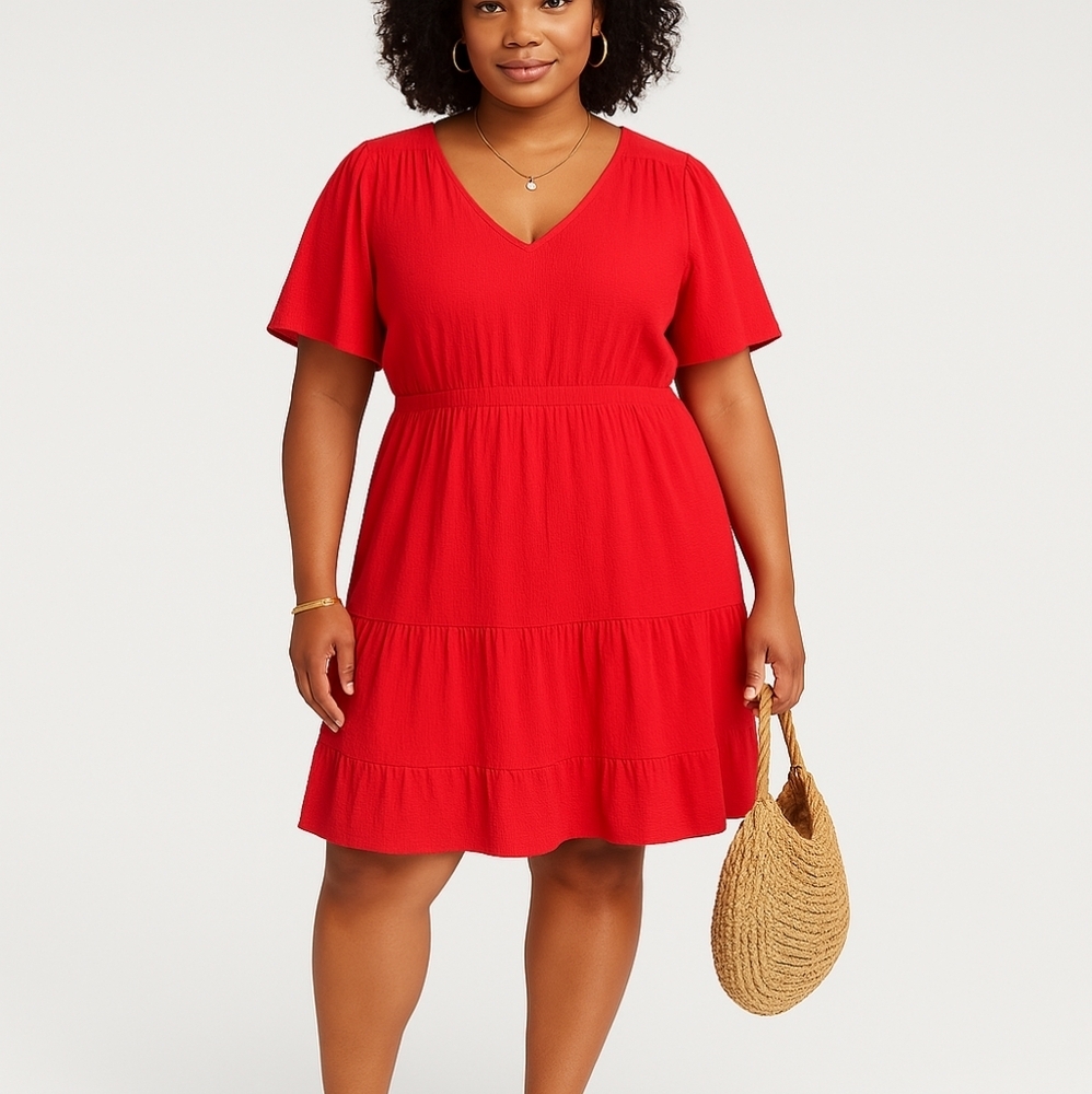 Plus Size 4X Knox Rose Women's  Flutter Short Sleeve Gauze A-Line Dress